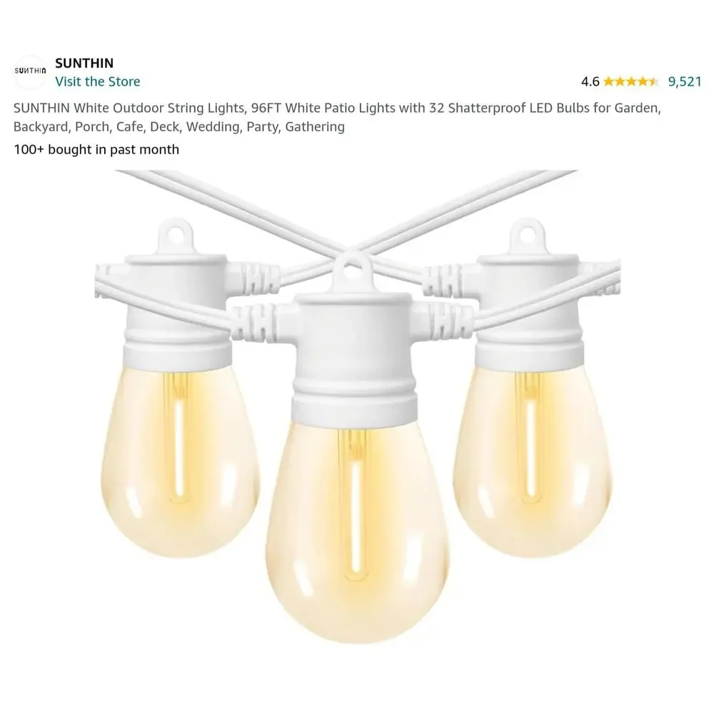 Sunthin Outdoor Patio Garden White String LED Shatterproof Lights